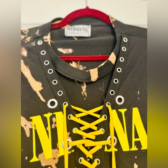 Distressed bleach tie-dye graphic Nirvana band t-shirt dress; size small; New - Picture 4 of 5